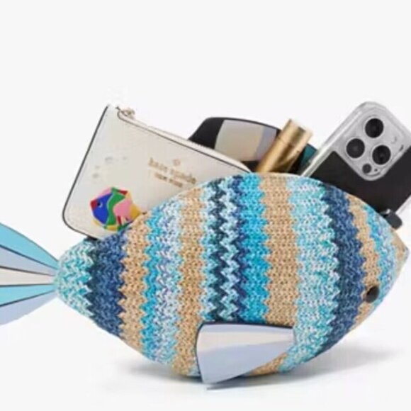 ♠️♠️ Kate Spade What A Catch 3D Fish Crossbody Straw Fish Bag NWT. RARE - Picture 2 of 9